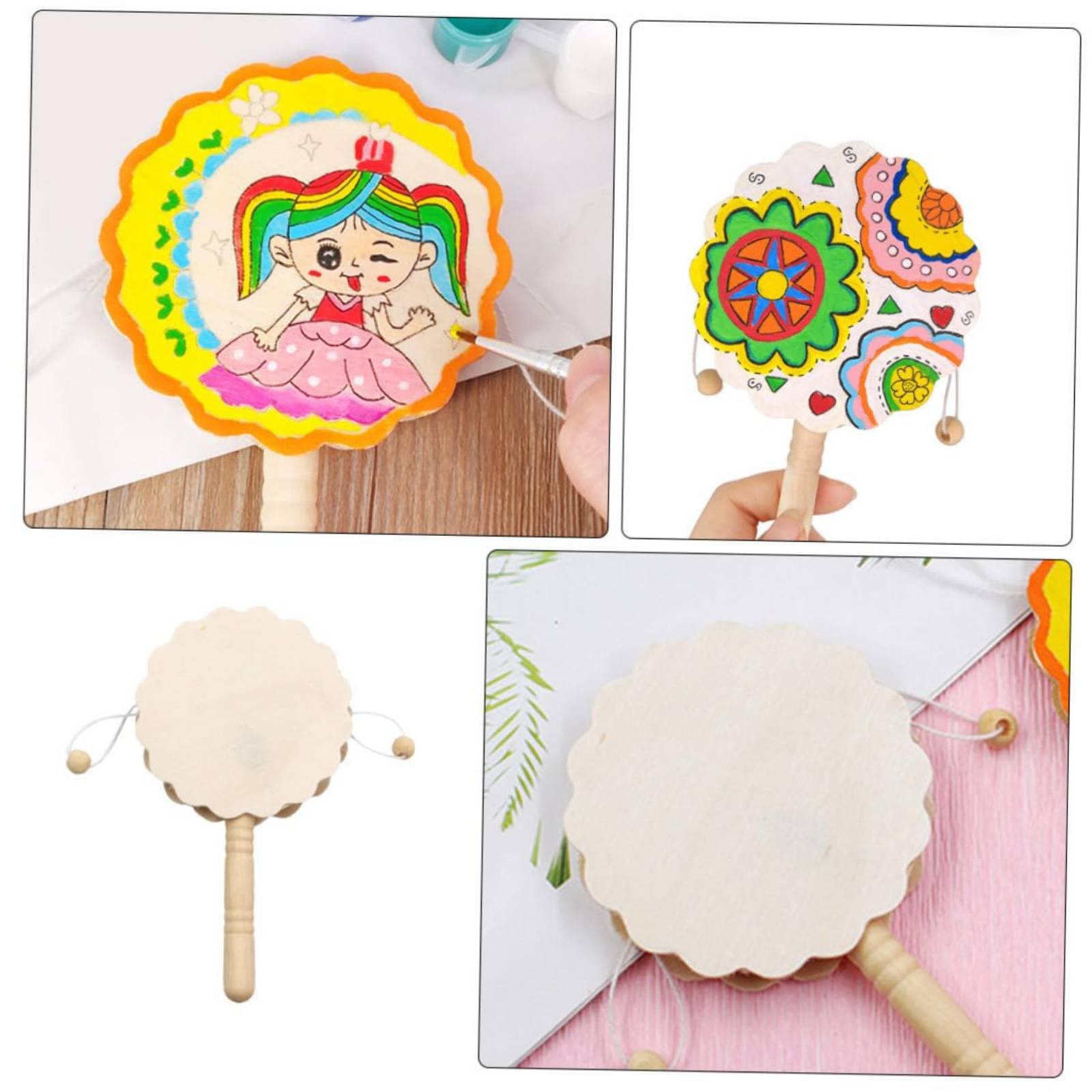 Art Craft Workshop - DIY Wooden Rattle Drum Even-Surfaced Handle