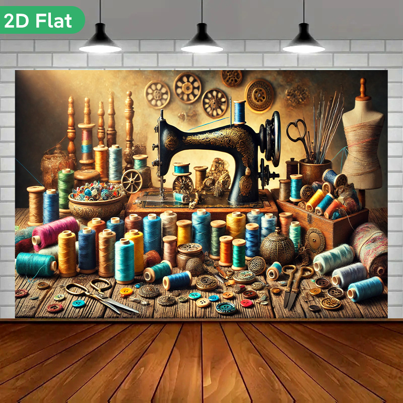 Art Craft Workshop - Vintage Retro Sewing Atelier Wall Tapestry