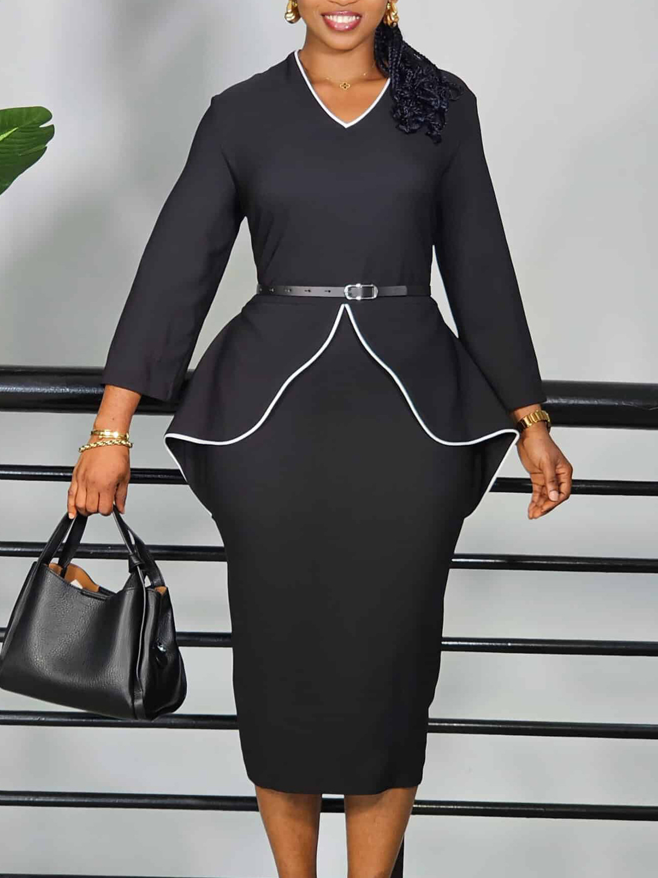 Colored Pencil Professional - Women's Professional Ruffled Long-Sleeved Dress Winter