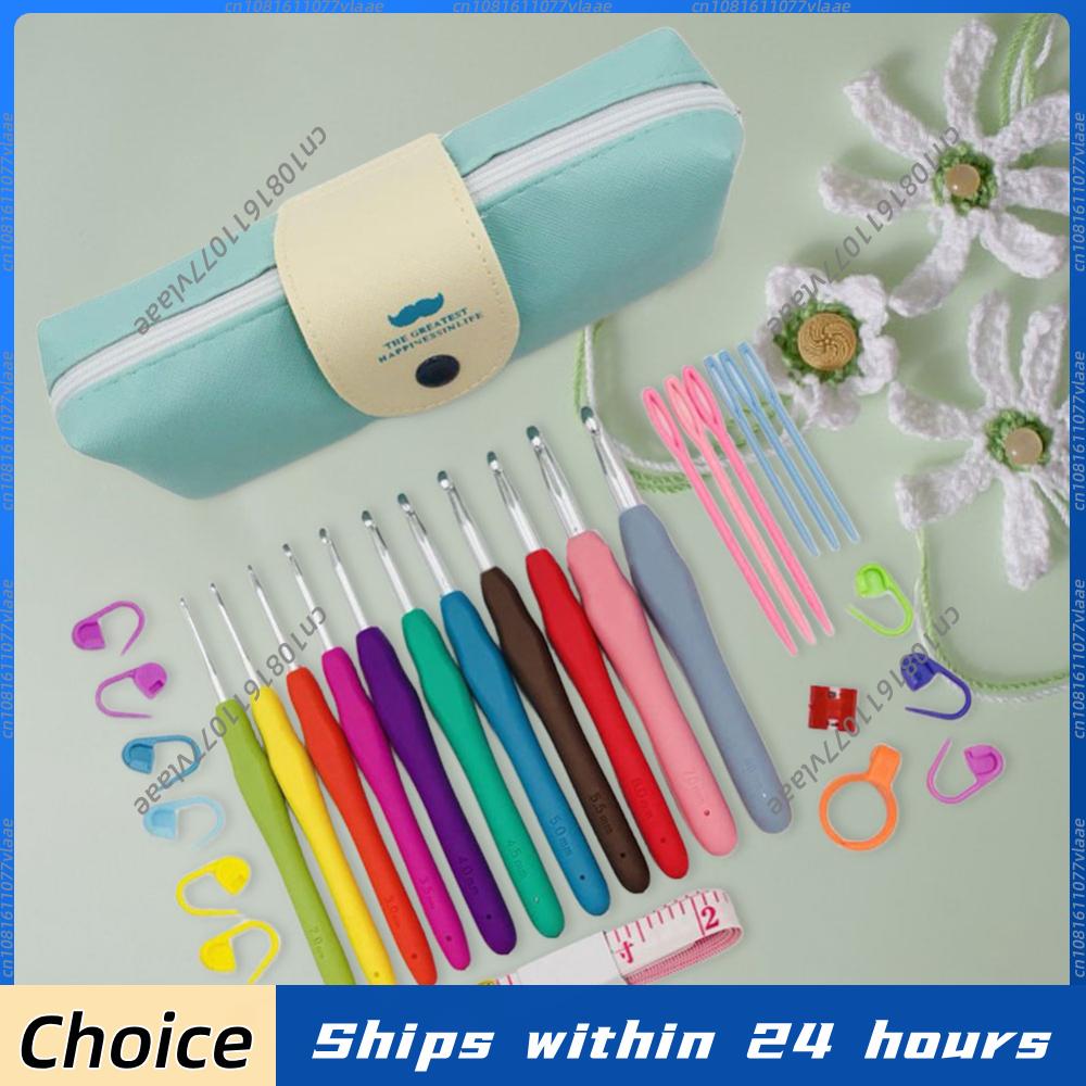 Crochet Hook Set - 11PCS Colorful Rubber Handle Knitting Needles