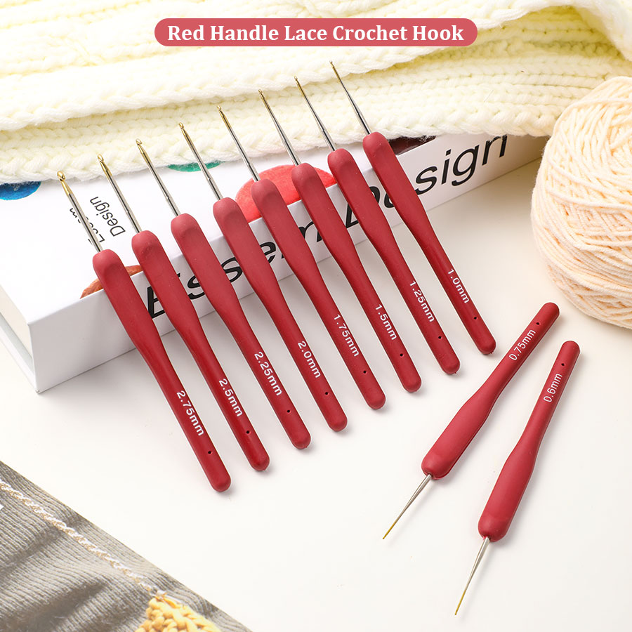 10pcs Red Crochet Set Kit Sili - огляд і ціна Crochet Hook Set