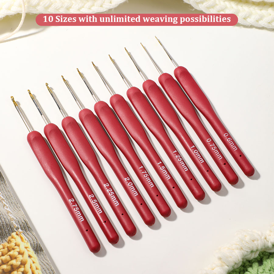 10pcs Red Crochet Set Kit Sili - огляд і ціна Crochet Hook Set